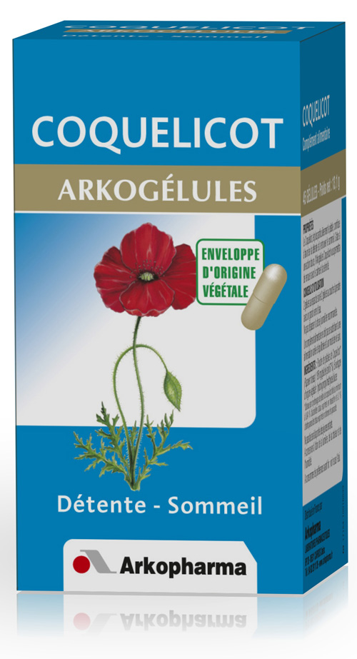 Packaging d’Arkogélules avec l’illustration d’un coquelicot.